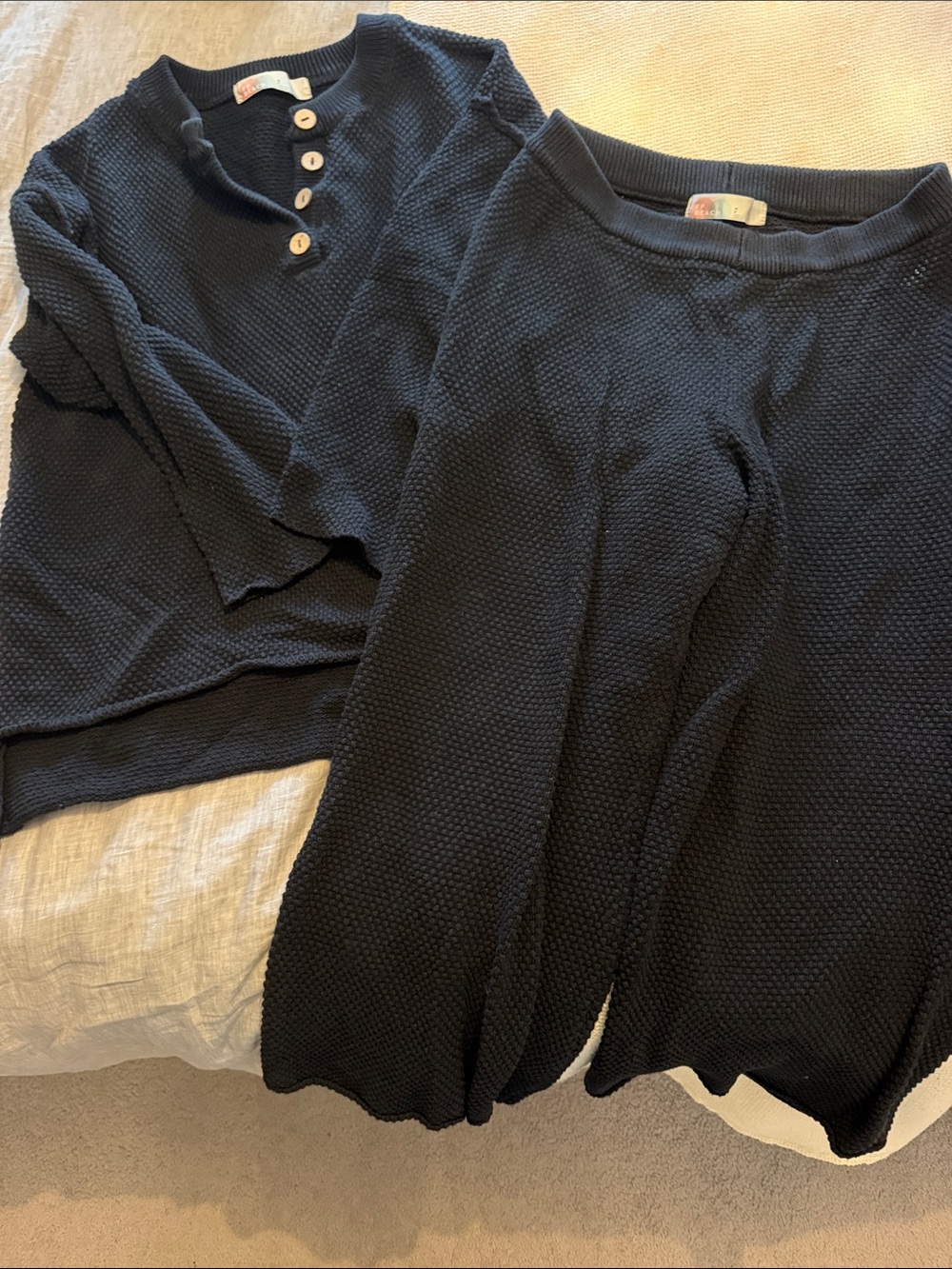 Free People Beach Black Scoop & Henley Knit Sweater Set - Classic Crewneck